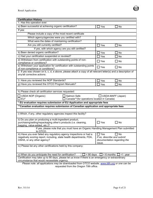 Organic System Plan â Class OR (Retail) Organic ... - Oregon Tilth