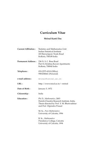Curriculum Vitae - Indian Statistical Institute