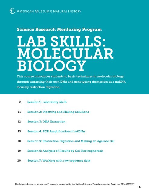 SRMP Lab Skills: Molecular Biology Curriculum - American Museum ...