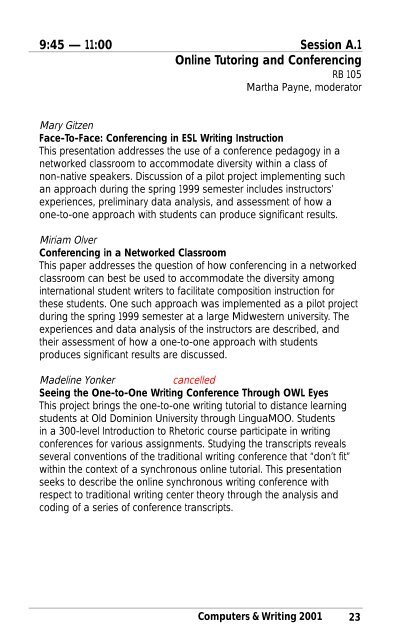 CW2001 Program - Computers and Writing