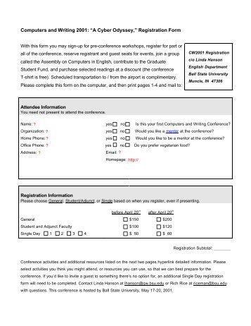 Computers and Writing 2001: âA Cyber Odyssey,â Registration Form