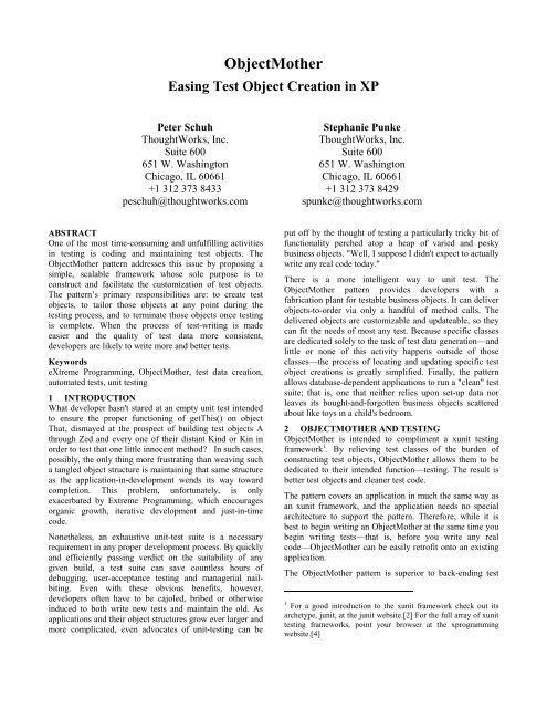 ObjectMother Easing Test Object Creation in XP - Agile Alliance