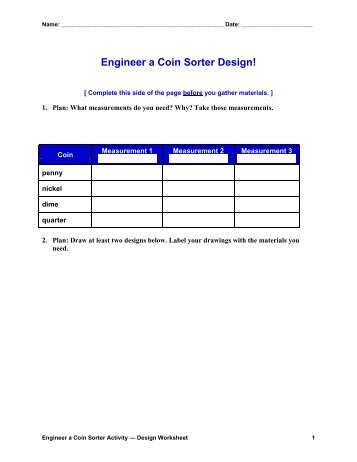 Engineer a Coin Sorter Design Worksheet - Teach Engineering