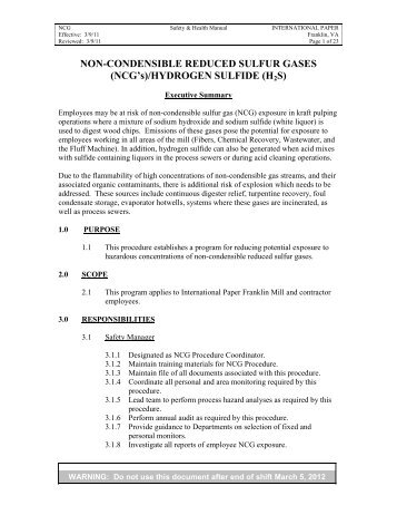 (NCG's)/HYDROGEN SULFIDE (H2S) - International Paper