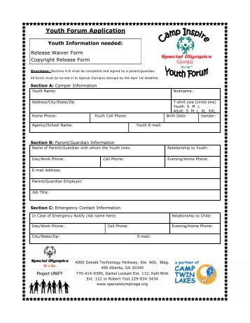 Youth Forum Application - Special Olympics Georgia