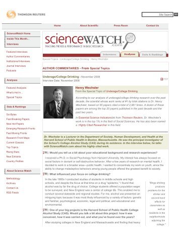 Henry Wechsler - ScienceWatch.com