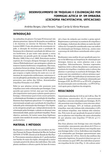 desenvolvimento de triquílias e colonização por formigas azteca sp ...