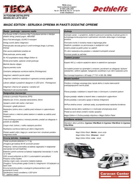 Serijska oprema in paketi dodatne opreme (pdf) - Caravan doo