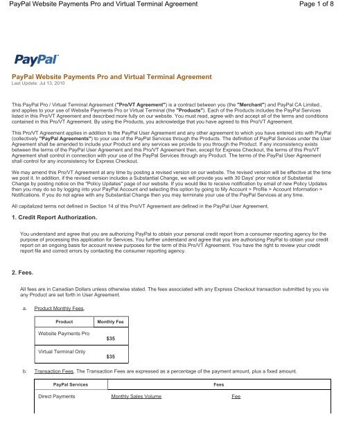 PayPal Website Payments Pro and Virtual Terminal Agreement ...