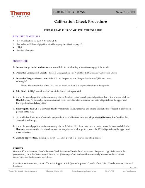 Calibration Check Procedure - NanoDrop