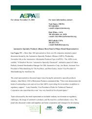 For immediate release - Automotive Specialty Products Alliance