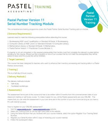 Pastel Partner Version 11 Serial Number Tracking ... - Sage Pastel