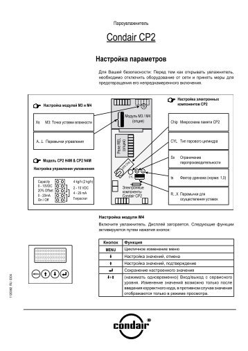 Настройка параметров. Condair CP2 - Engvent.ru