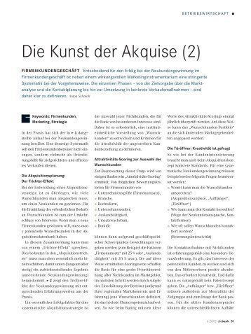 Die Kunst der Akquise II - dieBank - die Basis