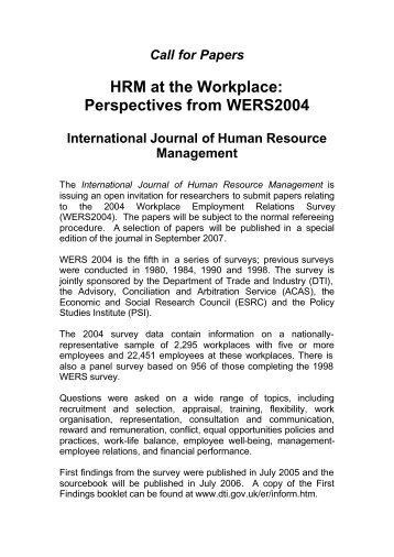 Full call for papers - WERS 2004