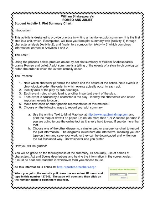 Romeo And Juliet Student Worksheet 3 Character Chart Answers