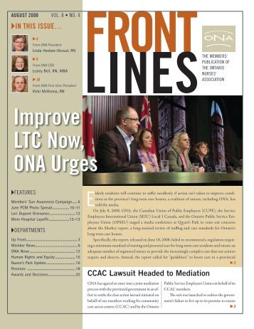 Front Lines - August 2008 - Ontario Nurses' Association