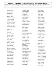 Fall 2012 President's List â College of Arts and Sciences