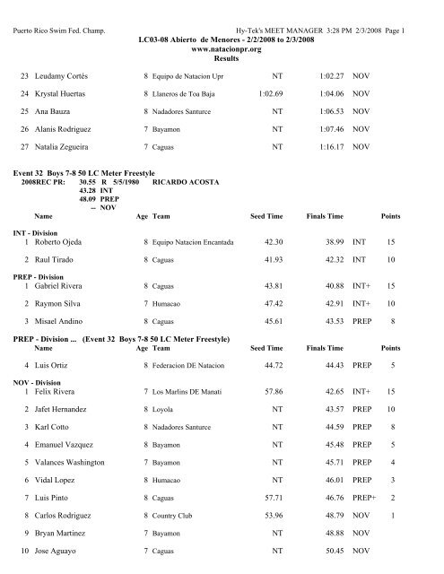 LC03-08 Abierto de Menores - 2/2/2008 to 2/3/2008 www.natacionpr ...