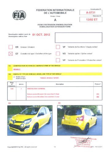 TÃ©lÃ©charger la fiche d'extension d'homologation A-5731