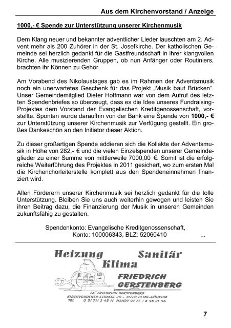 216. Ausgabe â Februar / MÃ¤rz 2011 - Kirchen im Landkreis Peine