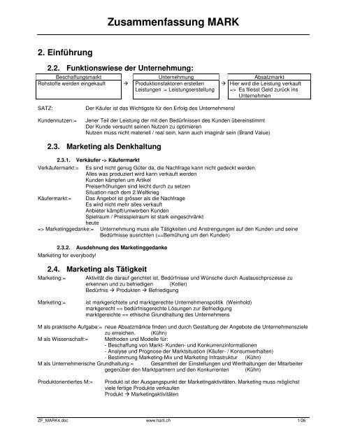 Zusammenfassung MARK 2. Einführung - Harti