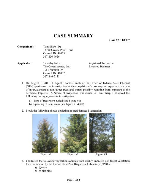 CASE SUMMARY - Office of Indiana State Chemist