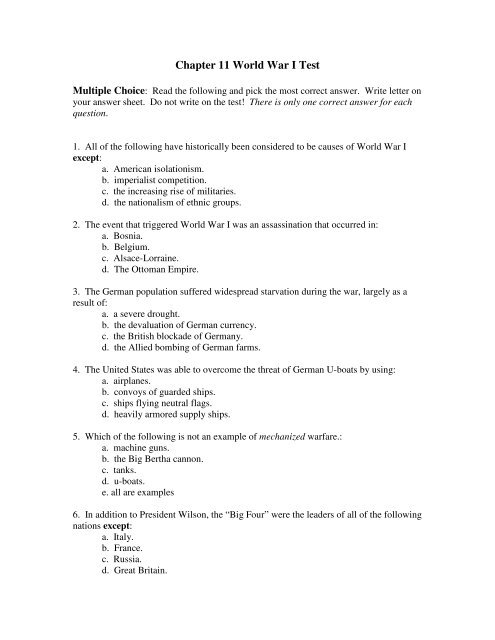 Chapter 11 World War I Test