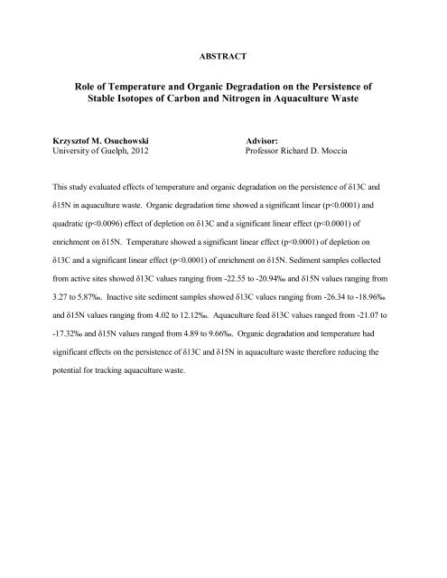 Role of Temperature and Organic Degradation on the Persistence of ...