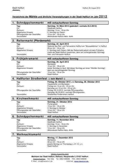 Märkteverzeichnis 2012 - 2015 - Haßfurt