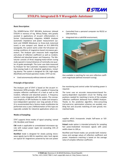 900 MHz Integrated STHT Homer Autotuner Datasheet - S-TEAM Lab