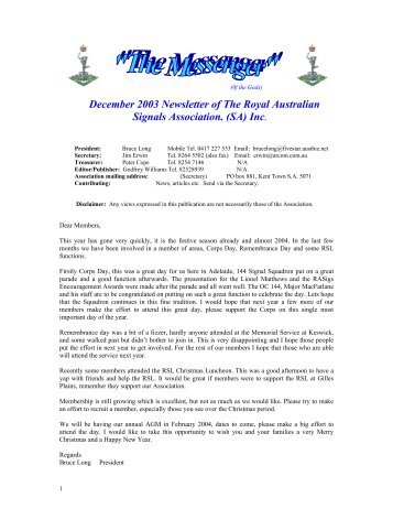 December 2003 Newsletter Of The - RASIGs Association