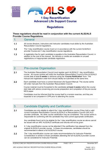 ALS2 / ALS Recertification Course Regulations - Australian ...