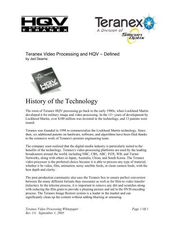Teranex Video Processing and HQV - Visionary Forces