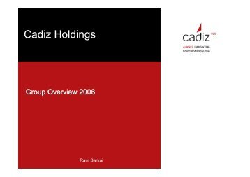 Cadiz Holdings Group Overview - Cadiz.co.za