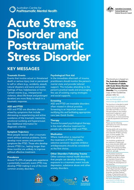 Acute Stress Disorder and Posttraumatic Stress Disorder - Australian ...