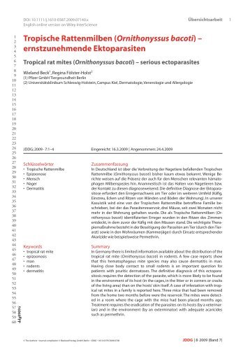 Tropische Rattenmilben (Ornithonyssus bacoti) â ernstzunehmende ...