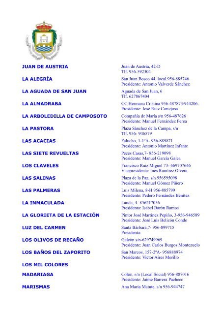 Asociaciones Vecinales - Ayuntamiento de San Fernando