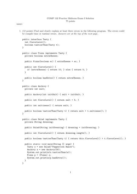 COMP 132 Practice Midterm Exam I Solution 75 points name: 1. (12 ...