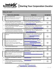 Starting Your Corporation Checklist - Small Business BC