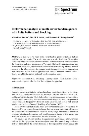 Performance analysis of multi-server tandem queues with ... - Cqm