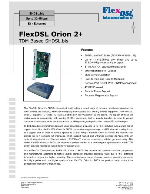 Orion2+ Brochure - FlexDSL Telecommunications AG, Switzerland