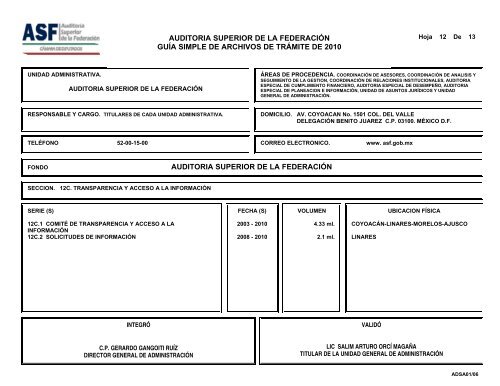 auditoria superior de la federación guía simple de archivos de ...