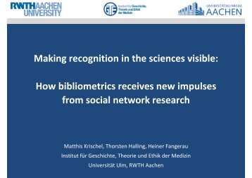 Making recognition in the sciences visible - e-Humanities Home