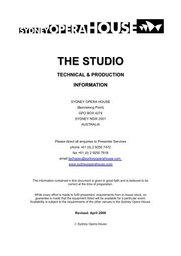 The Studio technical rider - Sydney Opera House