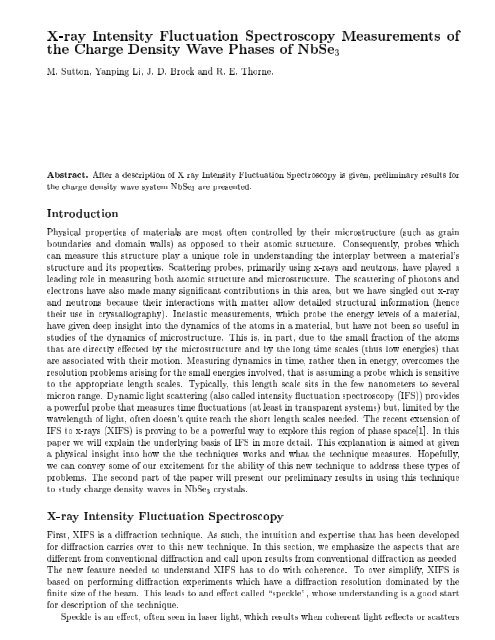 X Ray Intensity Fluctuation Spectroscopy Measurements Of The