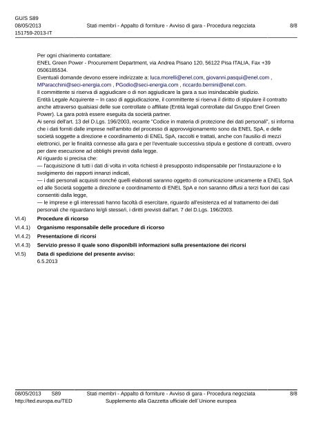 I-Pisa: Lavori di costruzione di centrali elettriche ... - Fornitori - Enel