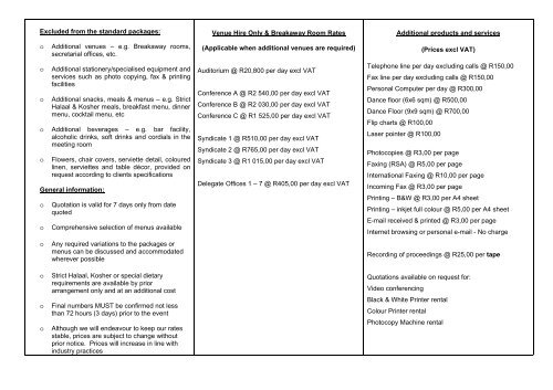 Conference Centre Conference Rates - South African Reserve Bank