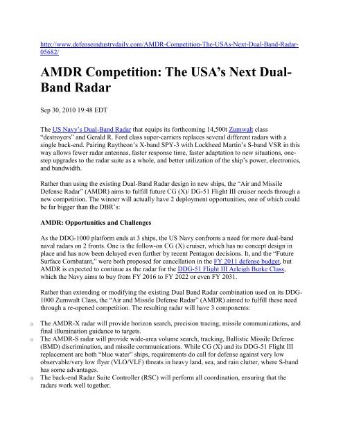 AMDR Competition: The USA's Next Dual- Band Radar