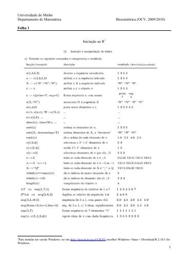 Folha 1 Iniciação ao R - Departamento de Matemática da ...